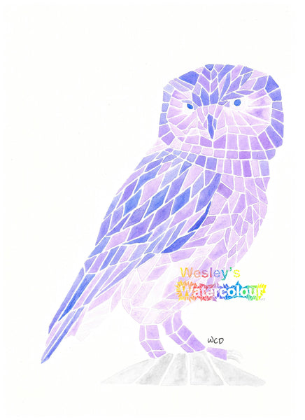 Watercolour Greeting Card of Purple Owl