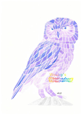 Watercolour Greeting Card of Purple Owl