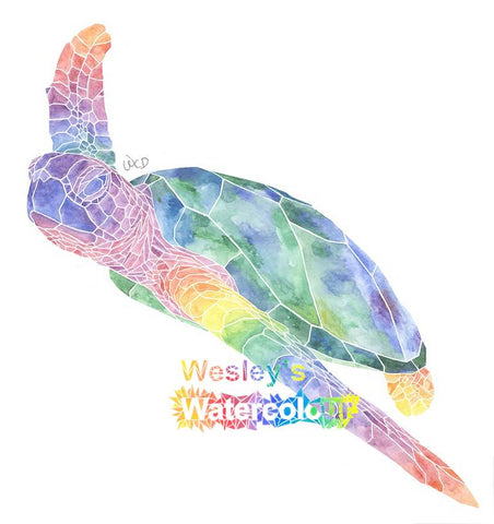 Watercolour Postcard of Rainbow Sea Turtle