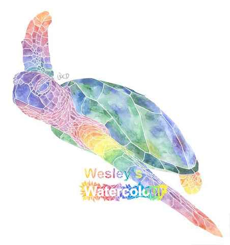 Watercolour Print of Rainbow Sea Turtle